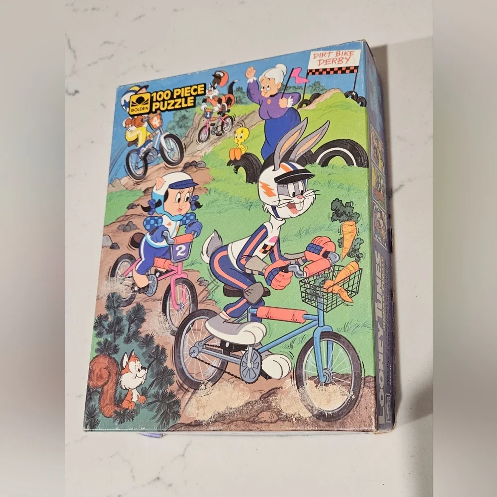 Vintage 1984 Looney Tunes Dirt Bike Derby 100 Piece Puzzle Golden Complete